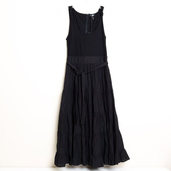 Paige Samosa Dress Midi Tiered Soft Ribbed Knit Black - Picture 3 of 16